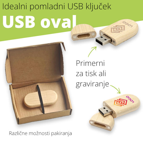 Pomlad v vaši blagovni znamki – lesen USB ključek OVAL